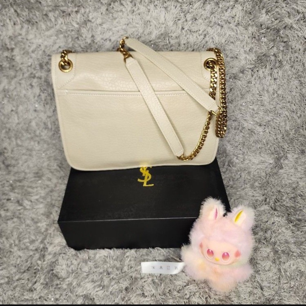 Yves Saint Laurent Cream Shoulder Bag with Gold Accents